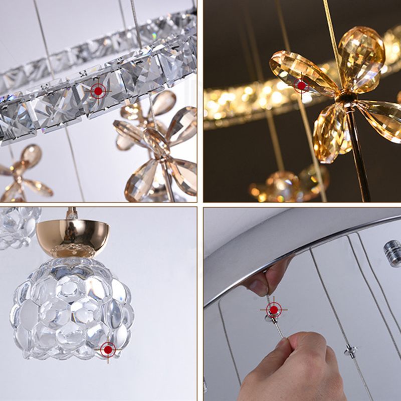 Ultra-modern Simplicity Round Hanging Ceiling Light Crystal Suspension Pendant Light for Restaurant