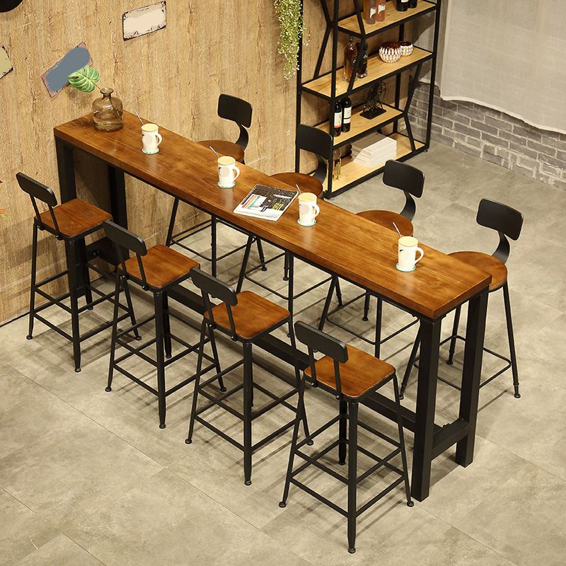 Wood Top Bar Table Modern Metal Base Dining Table for Coffee Room