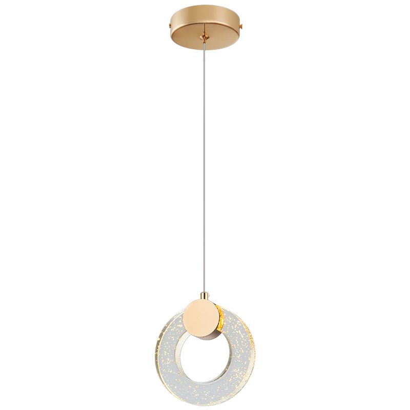 Circular Pendulum Lamp Simplicity Bubble Crystal Gold Pendant Light for Bedroom
