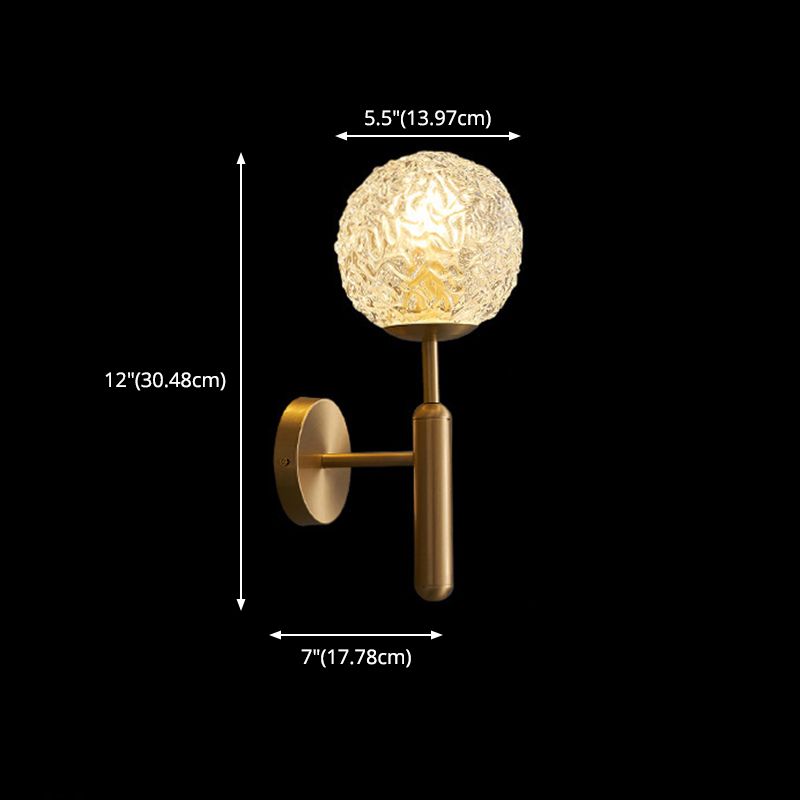 Gold Globe Hanging Wall Sconce in Modern Artistic Style Copper Indoor Wall Lamp with Ripple Crystal Shade