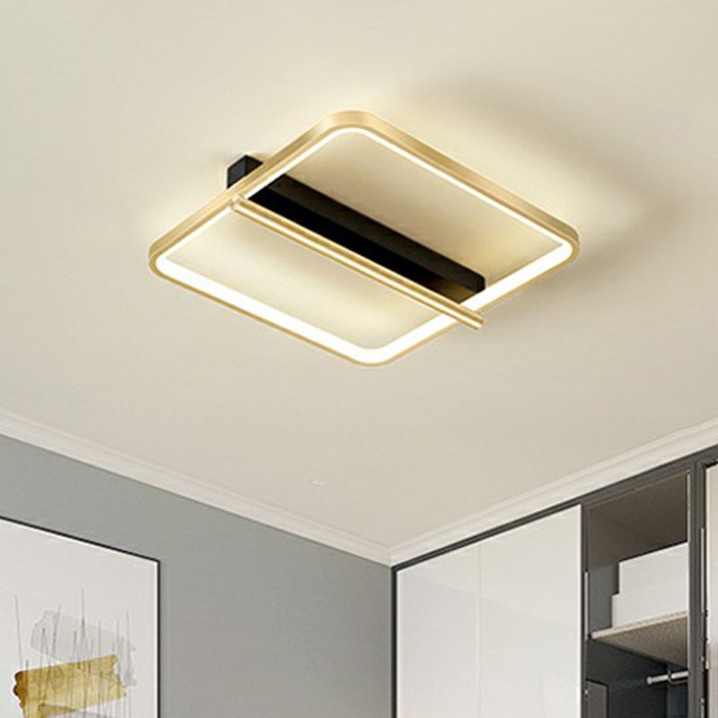 Geometrical Flush Ceiling Light Fixture Simplicity Acrylic Bedroom Flushmount in Black-Gold