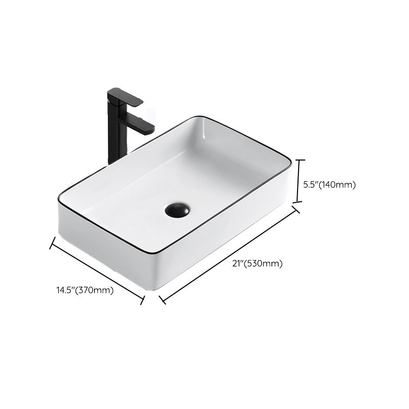 Modern Vessel Bathroom Sink Rectangular Porcelain Drain Assembly and Faucet Wash Stand