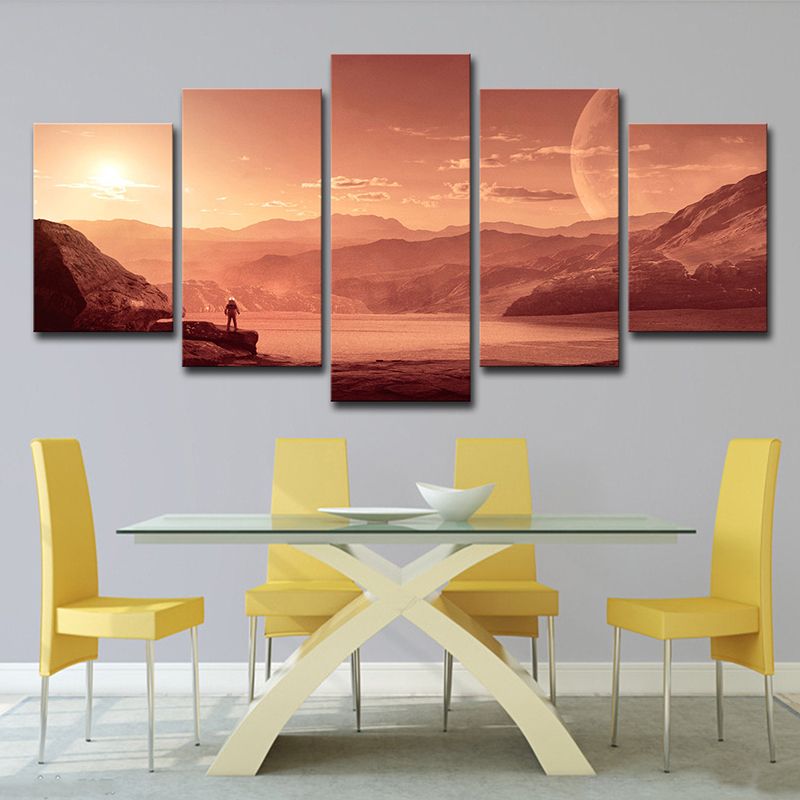 Mars Sunset View Wall Art Dining Room Outer Space View Canvas in Orange for Decor