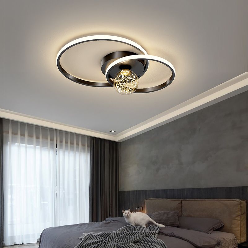 Modern Metal Flush Mount Circular Shape Ceiling Light with Glass Shade for Living Room