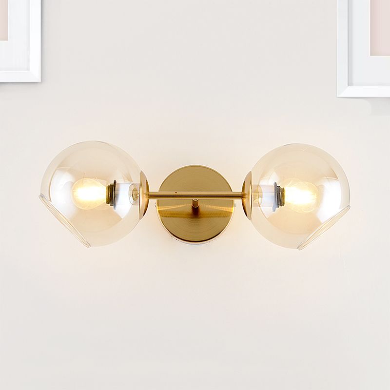 Modernist 2 Lights Wall Lamp with Clear Glass Shade Gold Spherical Wall Mount Light Fixture