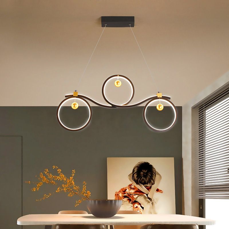 Anelli simmetrici neri Isola Luce a sospensione Luce a soffitto a LED in metallo contemporaneo