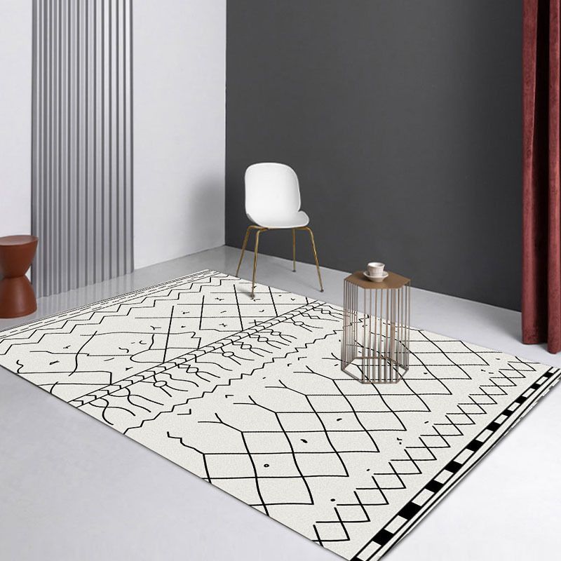 White Modern Rug Graphic Polyester Area Rug Stain Resistant Rug for Living Room