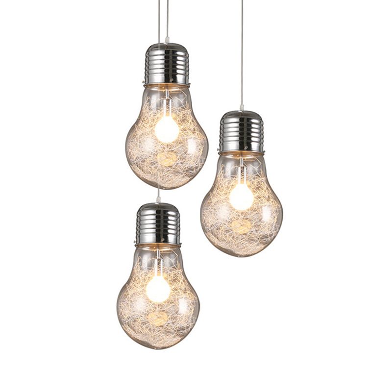 Clear Glass Bulb Shaped Pendant Lamp Simple 1 Light Suspension Light Fixture in Silver