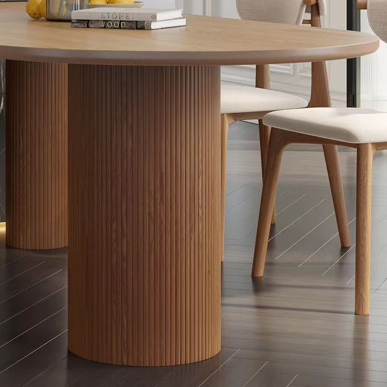 Forma gratis Mesa de comedor de tono marrón de madera maciza Mesa de 3 patas moderna para comedor para comedor