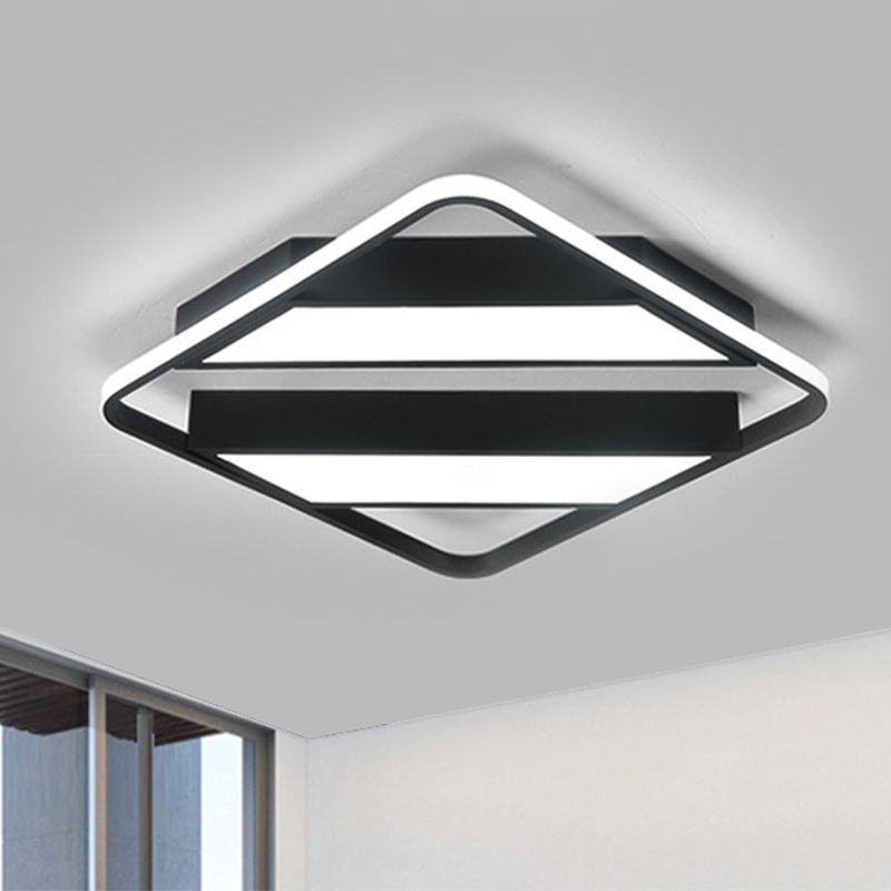 Symmetrical Trapezoid Shade Flush Light Fixture Modern Metal Integrated LED Black/White Ceiling Flush Mount for Bedroom in Warm/White