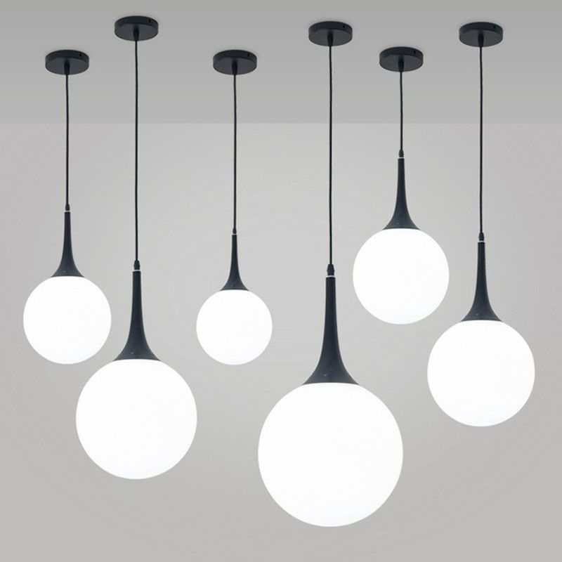 Spherical Cream Glass Suspension Light Minimalist 1-Light Hanging Pendant for Dining Room