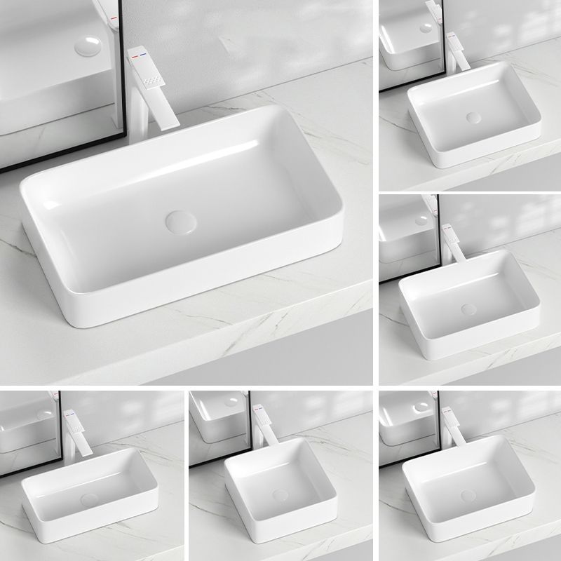 Contemporary Bathroom Sink with Single Faucet Hole Solid Color Rectangular Vessel Sink