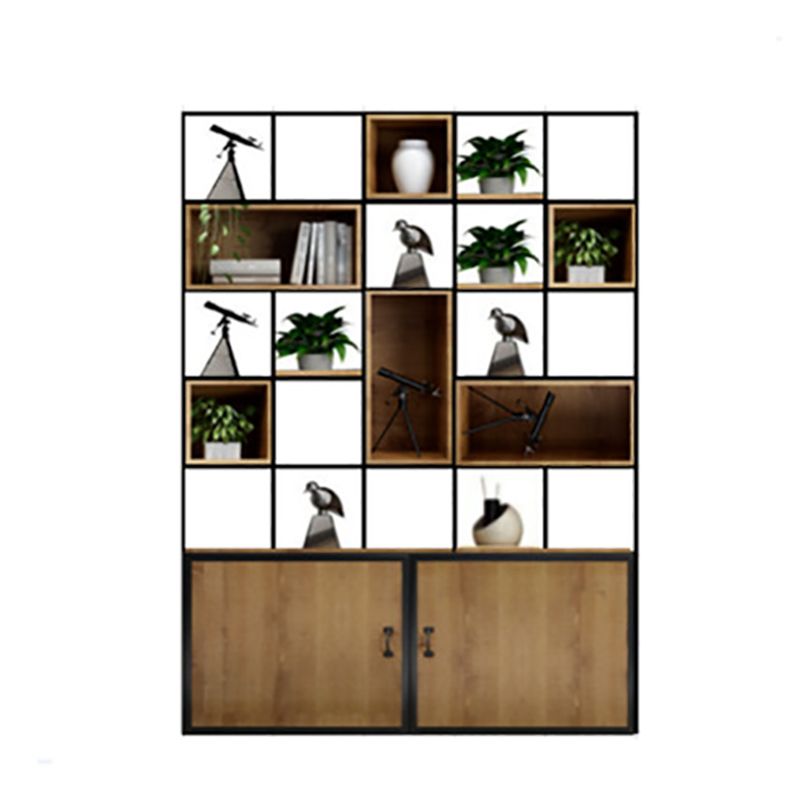 Modern Bookshelf Wood and Metal Multi Layer Shelf Etagere Bookcase for Living Room