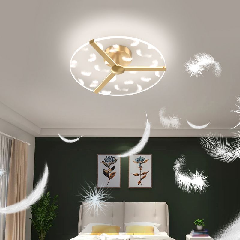 Round Shape LED Feather Ceiling Lamp Modern Aluminium 1 Light Flush Mount for Bedroom