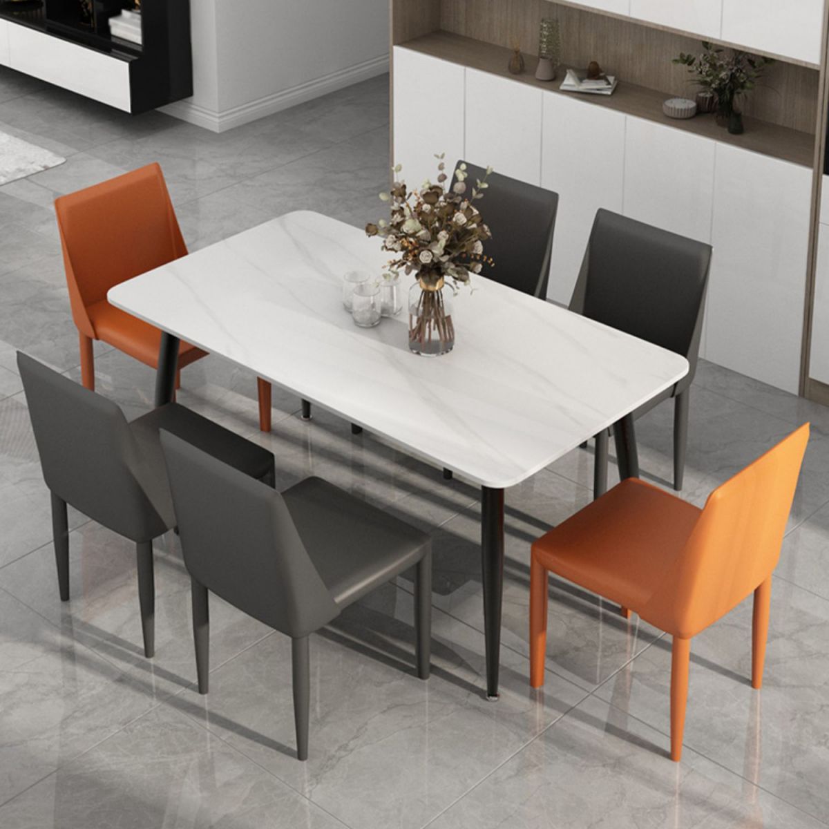 Modern Rectangle Stone Table Standard Height Dining Table with 4 Legs