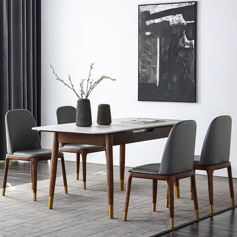 Rectangle Mid-Century Modern Dining Table White Sintered Stone Table with 4 Legs