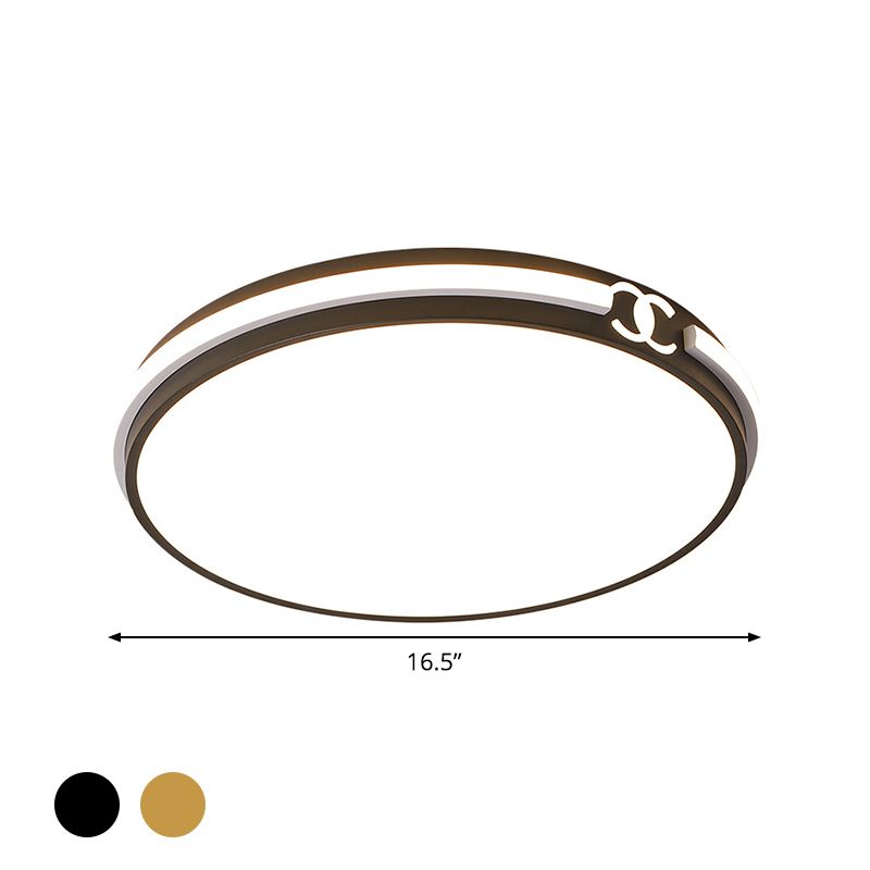 Round Shade Flush Mount Fixture Moderniteit Acryl Zwart/Goud LED Plafond Licht in Warm/Wit Licht voor Slaapkamer, 16.5 "/20.5" W