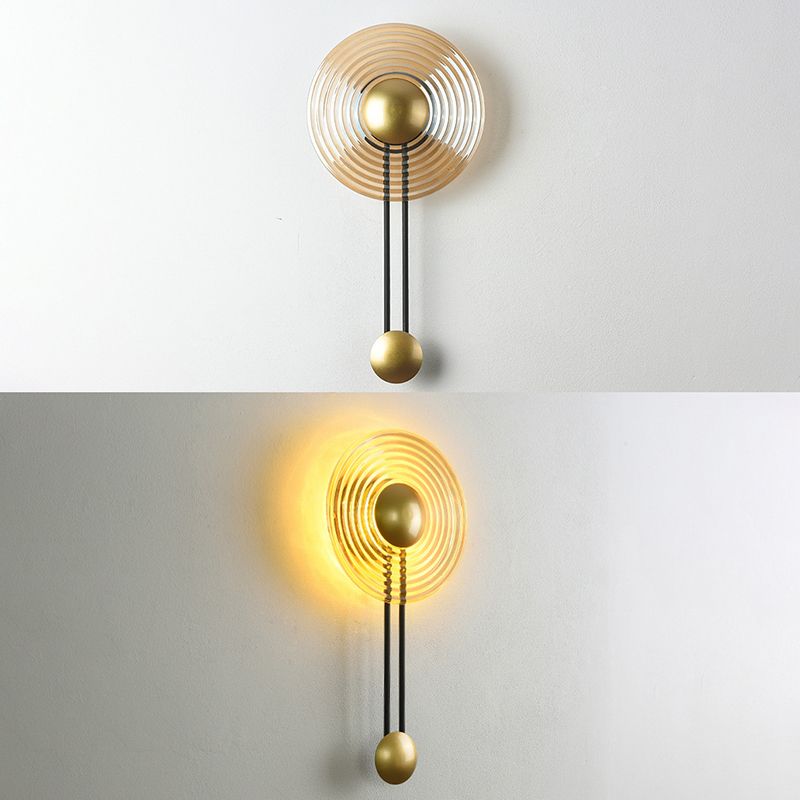 Glass Round Wall Light Modern 1-Light Wall Lights in Gold for Bedroom