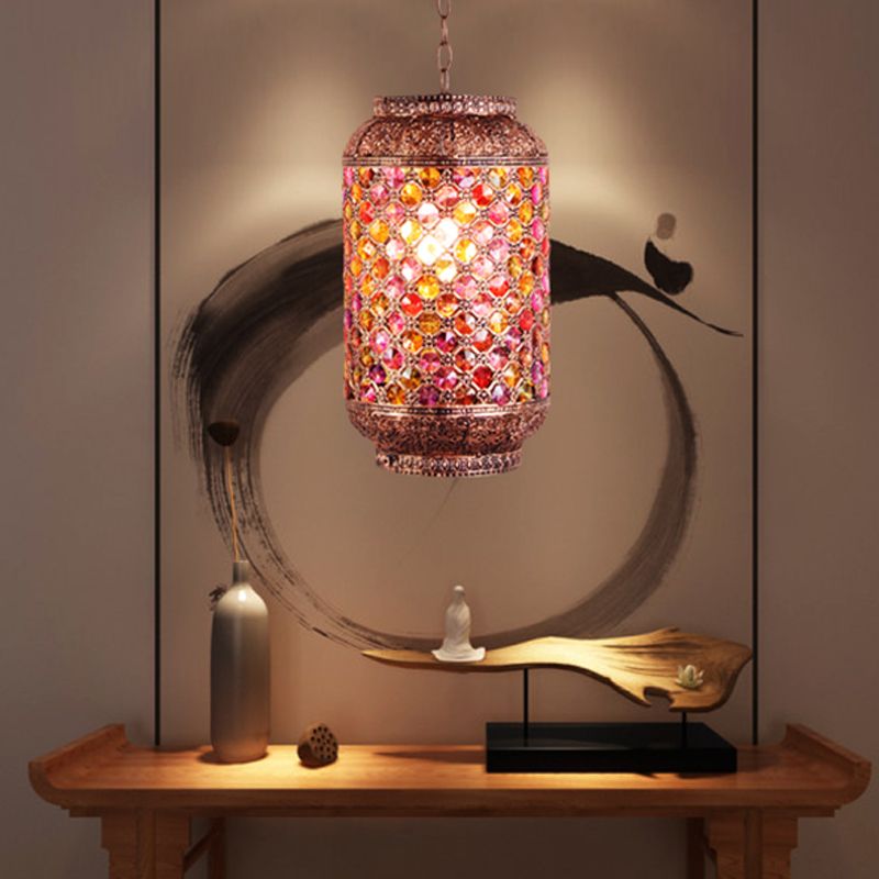 Bohemian Lantern Down Lighting Pendant 1 Bulb Metal Hanging Ceiling Light in Brass for Restaurant