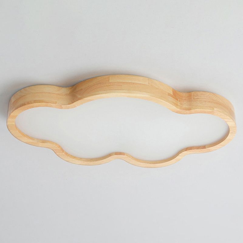 Modern Style Cloud Flush Mount Light Fixture Wooden LED Bedroom Flush Ceiling Light Fixture in Wood