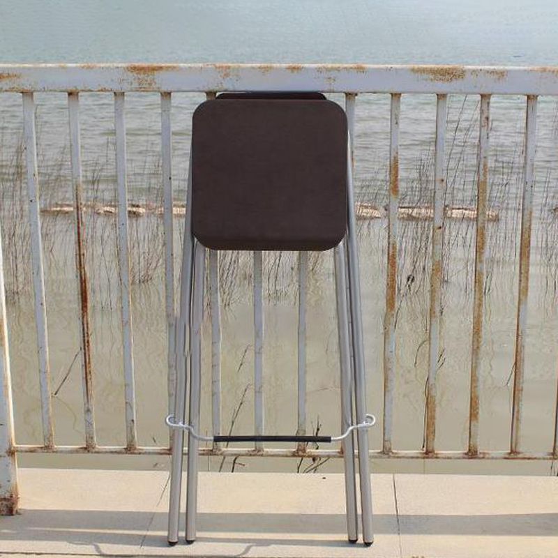 Contemporary Metal Barstool Wood Rectangle Cushion with Chrome Base