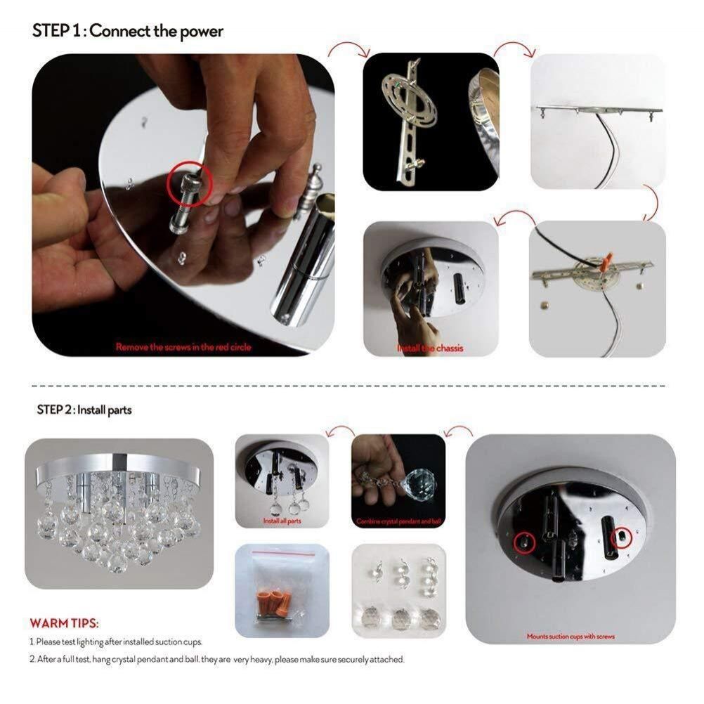 3-Lights Contemporary Style Sliver Ceiling Light with Clear Crystal Ball Flushmount Lighting Fixture for Living Room