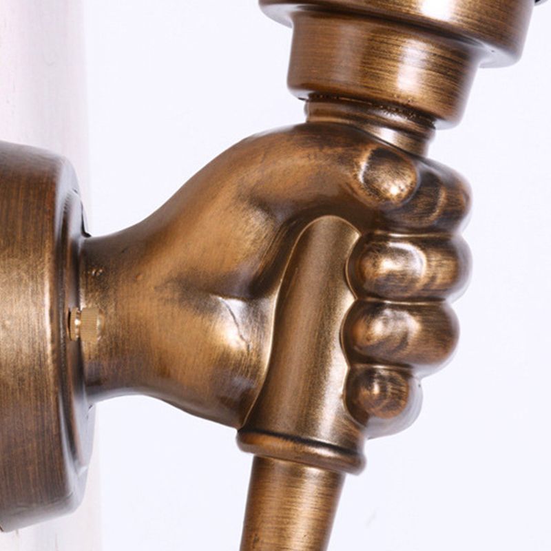 Torch Wall Mount Light Rustic Glass Shade 1 Light Sconce Lighting in Bronze for Foyer