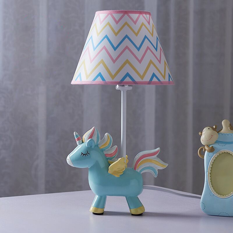Animal Bedroom Table Lamp Resin 1 Bulb Creative Nightstand Light with Tapered Fabric Shade