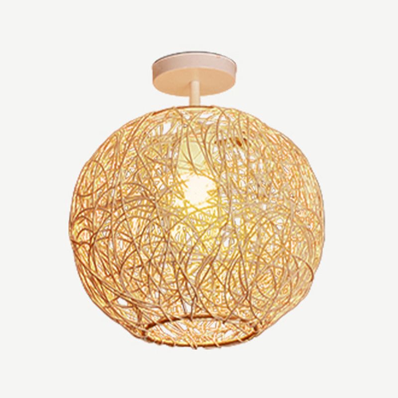 Spherical Ceiling Flush Mount Asia Rattan Semi Flush Mount Lighting