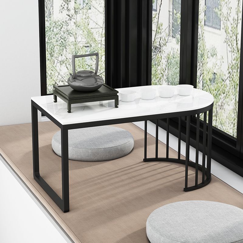 Geometric Stone Top Coffee Cocktail Table in White/Grey - 11.81" H