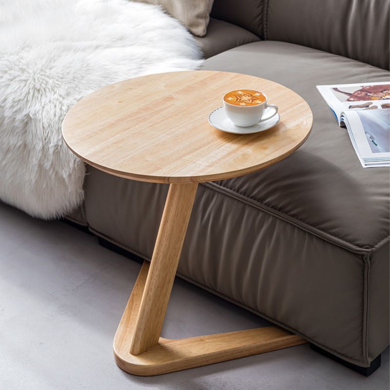 Contemporary Round Side Table Rubberwood Side End Snack Table