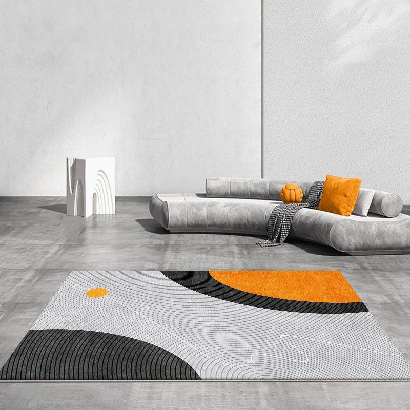 Grey Living Room Area Carpet Modern Geometric Pattern Area Rug Polyester Stain Resistant Rug
