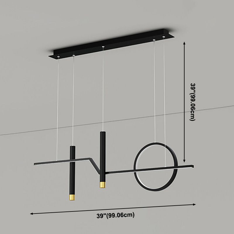 Linear Dinning Room Over Island Lighting Metal LED Modern Hanging Island Light in Black