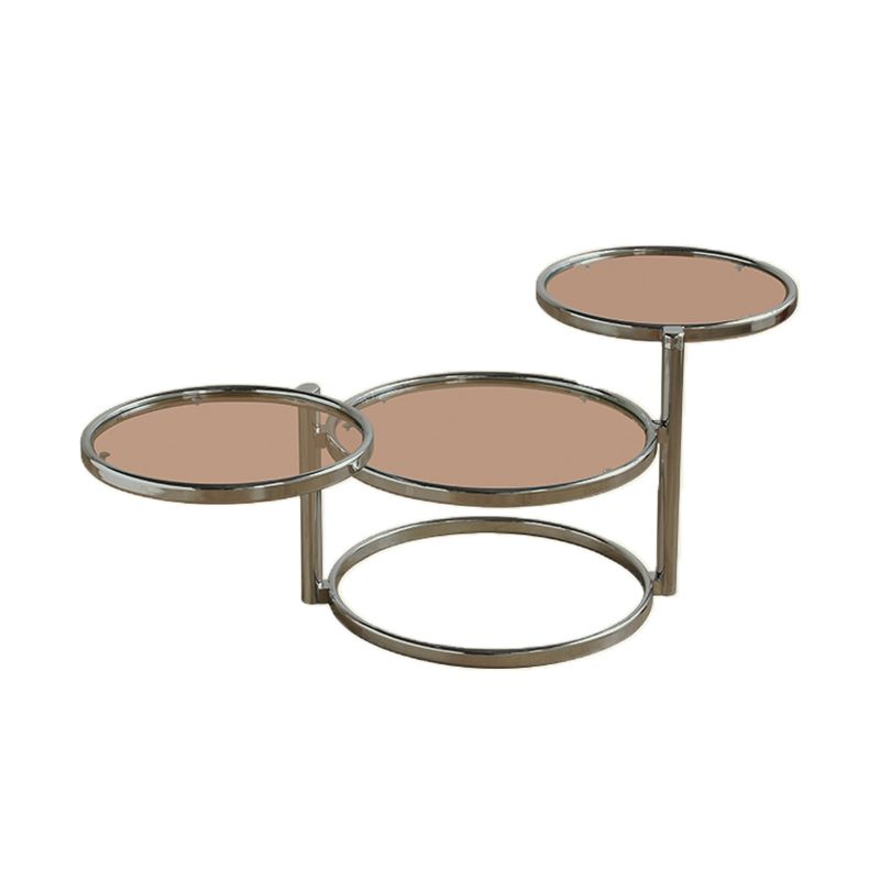 Extendable Coffee Table with Glass Round Top and Stainless Steel Base