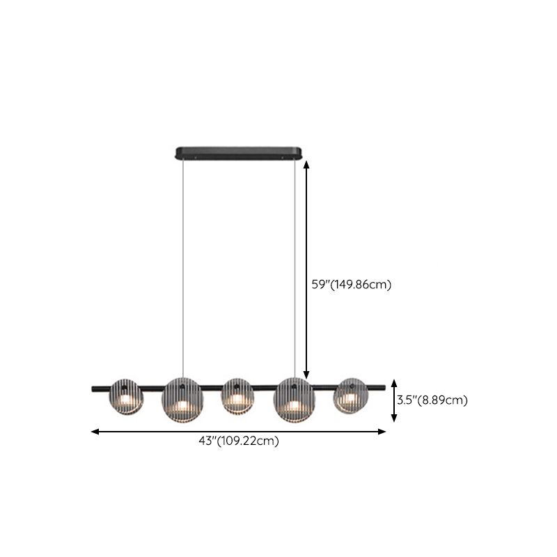 Contemporary Hanging Light Glass Island Light Fixture in Black for Dining Room