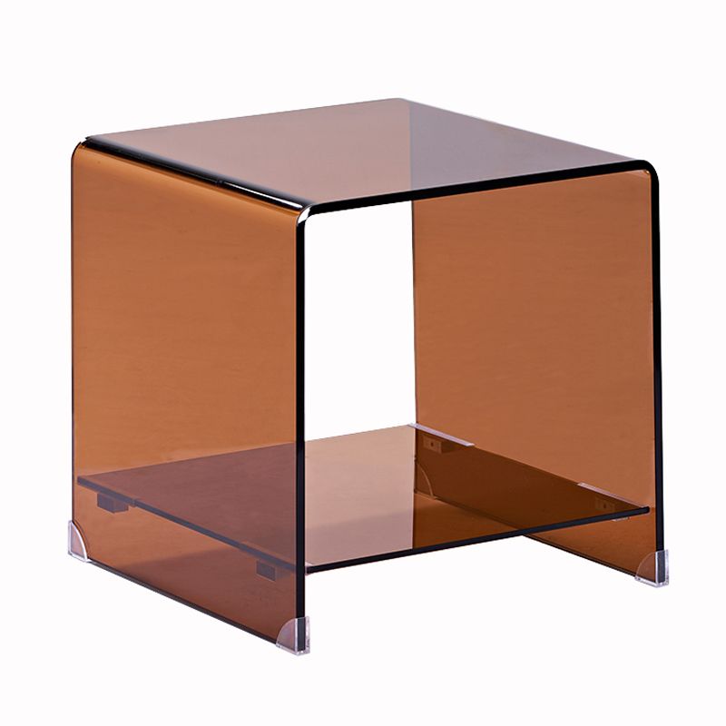 Modern Brown Sled Corner Table Square Glass Side End Table for Living Room