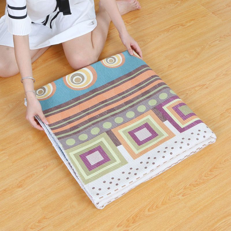 Multi-Colored Living Room Rug Moroccan Geometric Print Carpet Cotton Blend Machine Washable Braided Area Rug