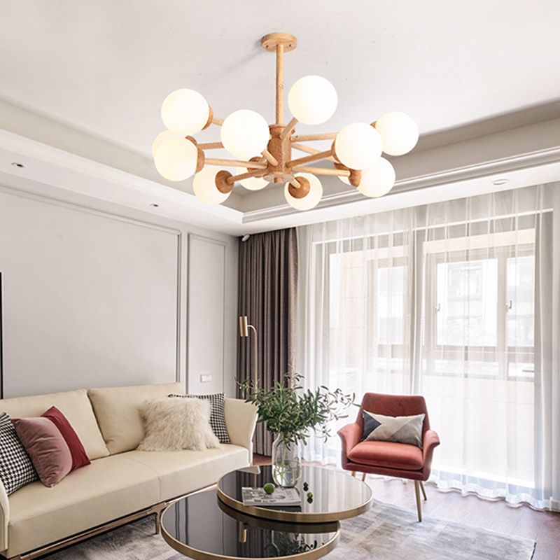 Zeitgenössische hölzerne Kronleuchter Decke Hängende Leuchte mit einstellbarem Federdraht