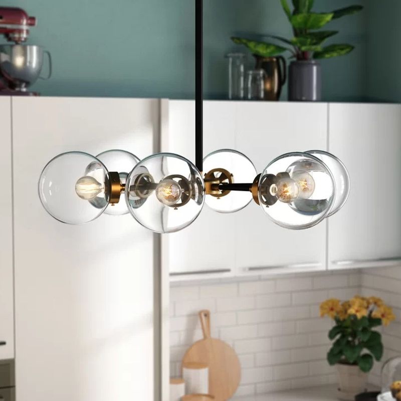 Lampadario a bolle oro e nero minimo a 6 luci in vetro Apparecchio di illuminazione a sospensione