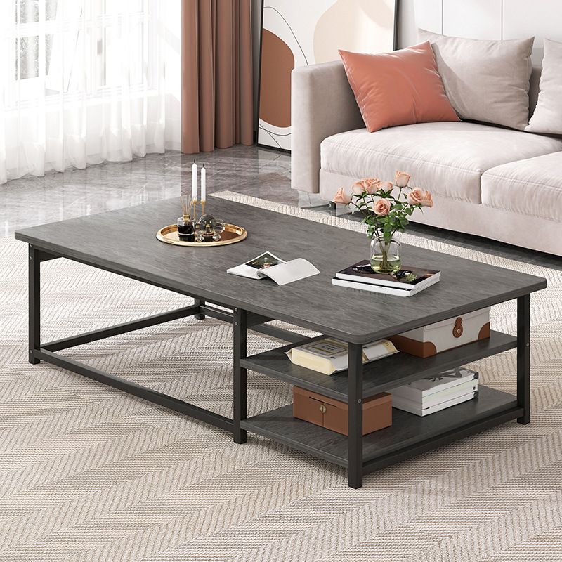 Modern Rectangular Frame Coffee Cocktail Table with Storage Shelves