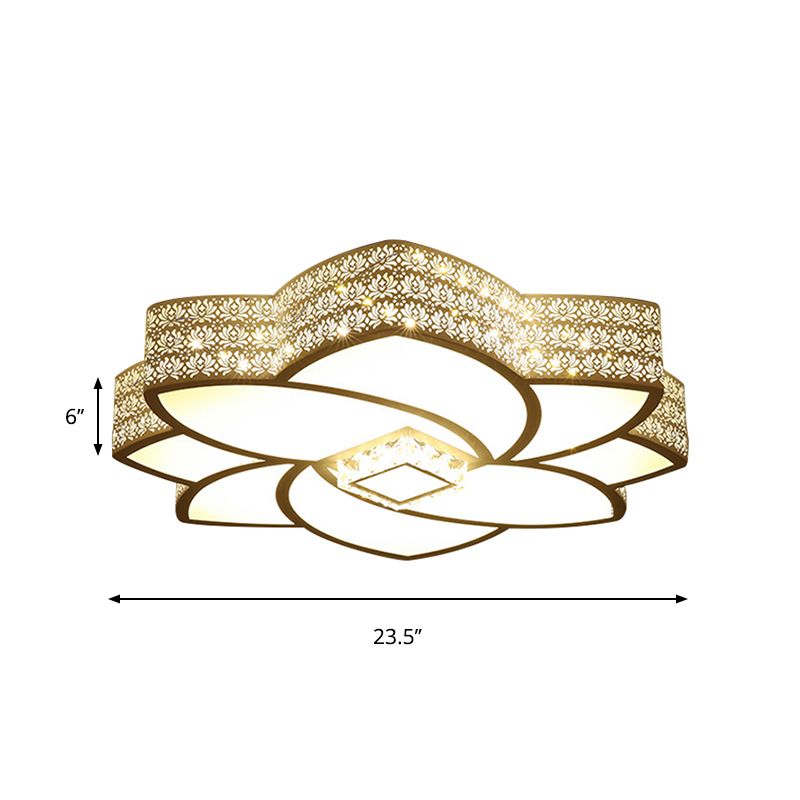 Plafonnier moderne en métal à fleurs, 23.5 "/ 29.5" W, plafonnier LED blanc avec accents de cristal clair, lumière chaude/blanche