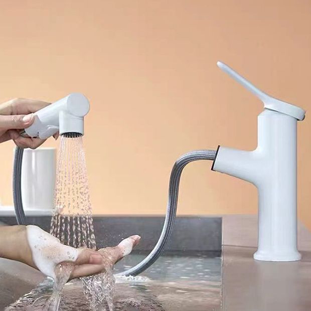 Modern Vessel Sink Faucet Copper 1-Handle Low Arc Retractable Vessel Faucet for Bathroom