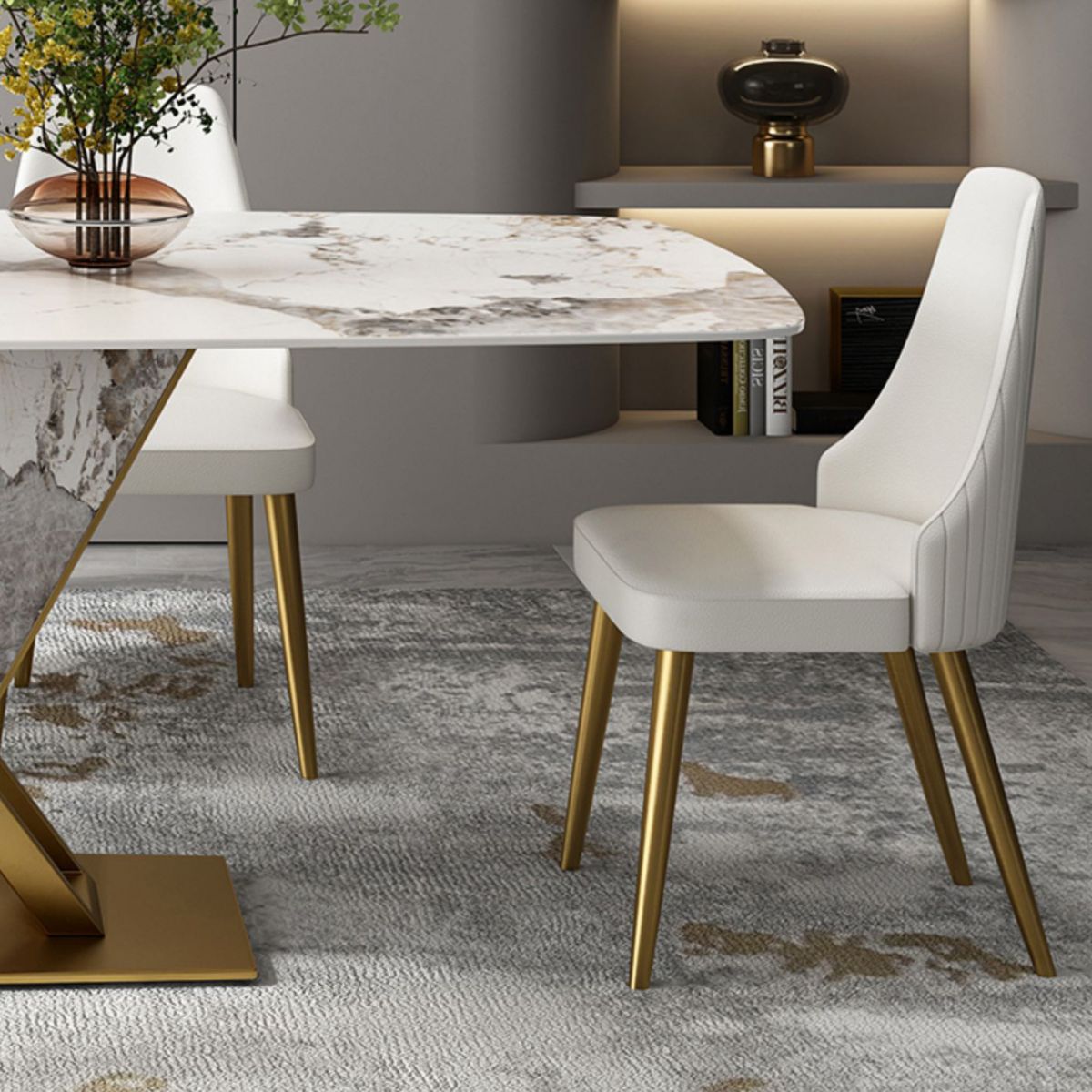 Luxurious Sintered Stone Top Dining Set Rectangular 1/4/5/7 Pieces Dining Room Table Set