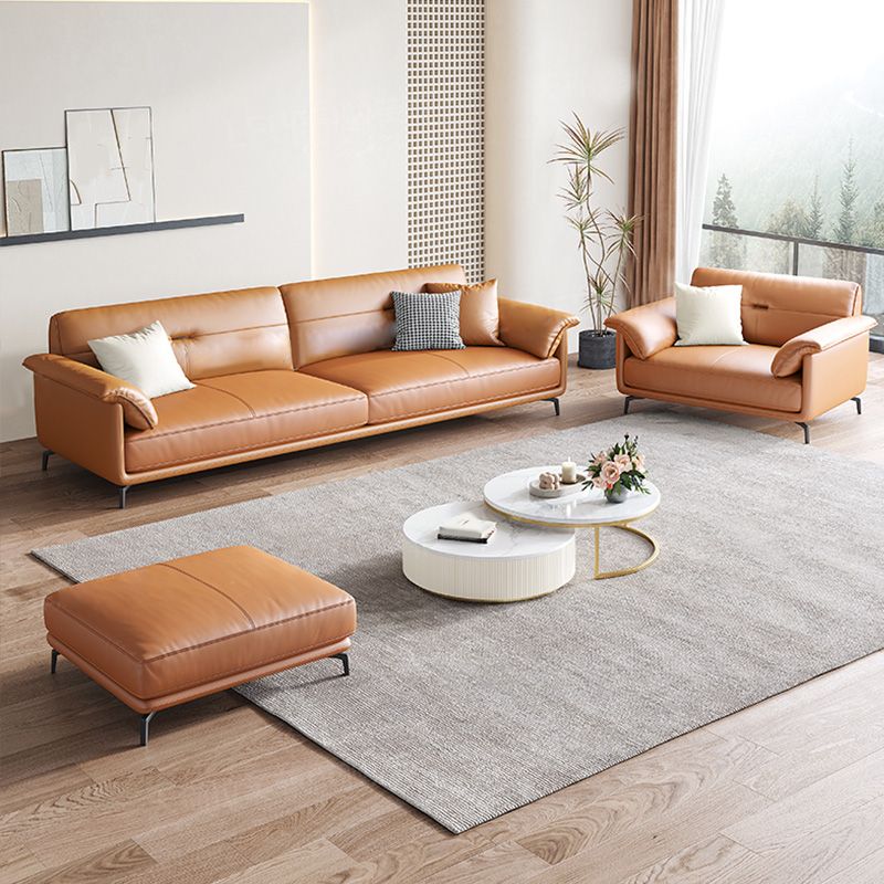 Nordic Style Arc Arm Slipcovered Sofa Leather Sofa in Orange for Apartment