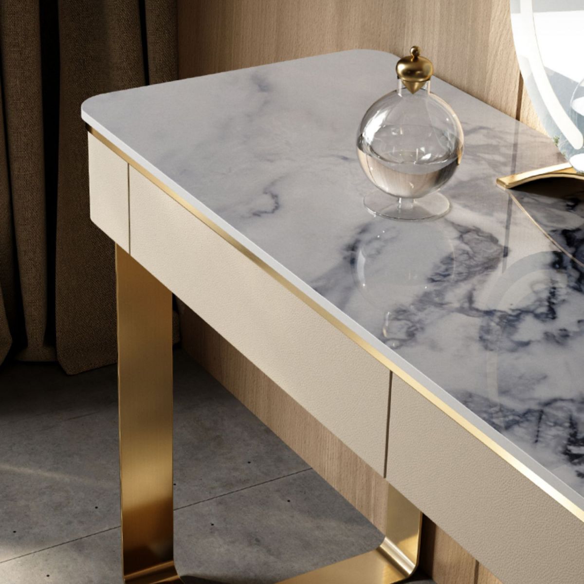 2 Drawers 29.52" High Vanity Set with Stool Stone Top Dressing Table
