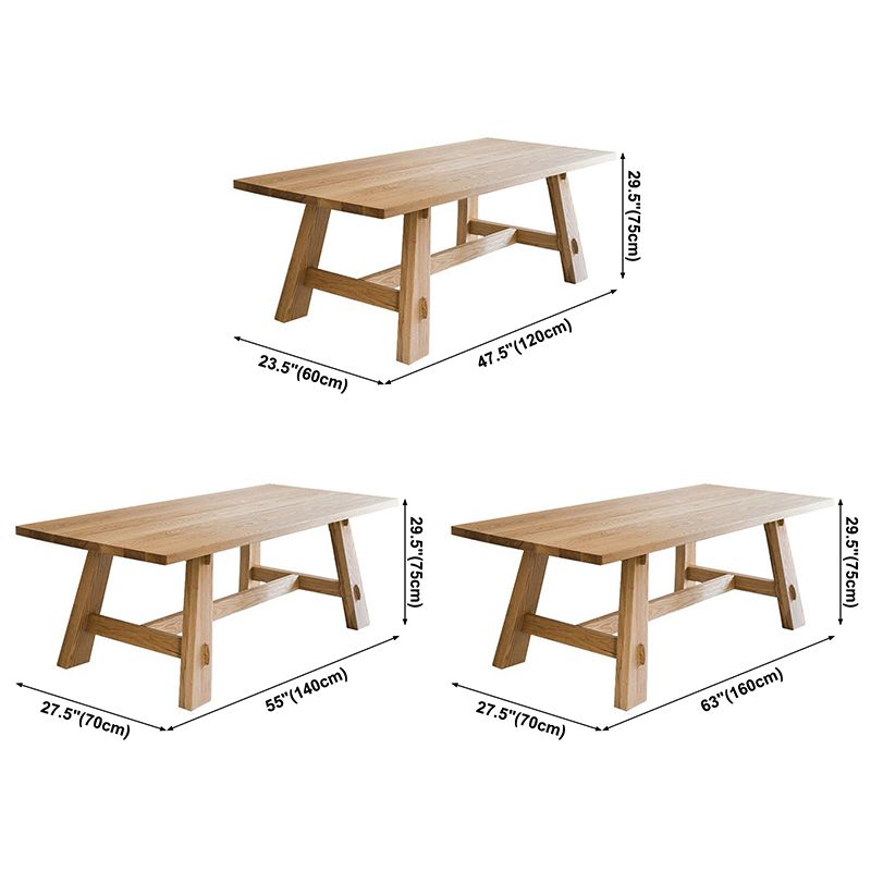 Modern Khaki Kitchen Dining Table Solid Wood Rectangle Shape Dining Table with Trestle Base