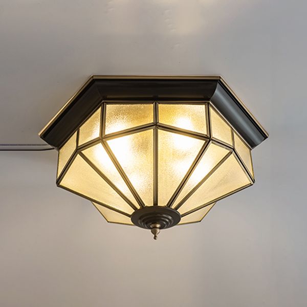 Living Room Colonial Style Ceiling Light Metal Glass Multi Head Overhead Lighting Fixture