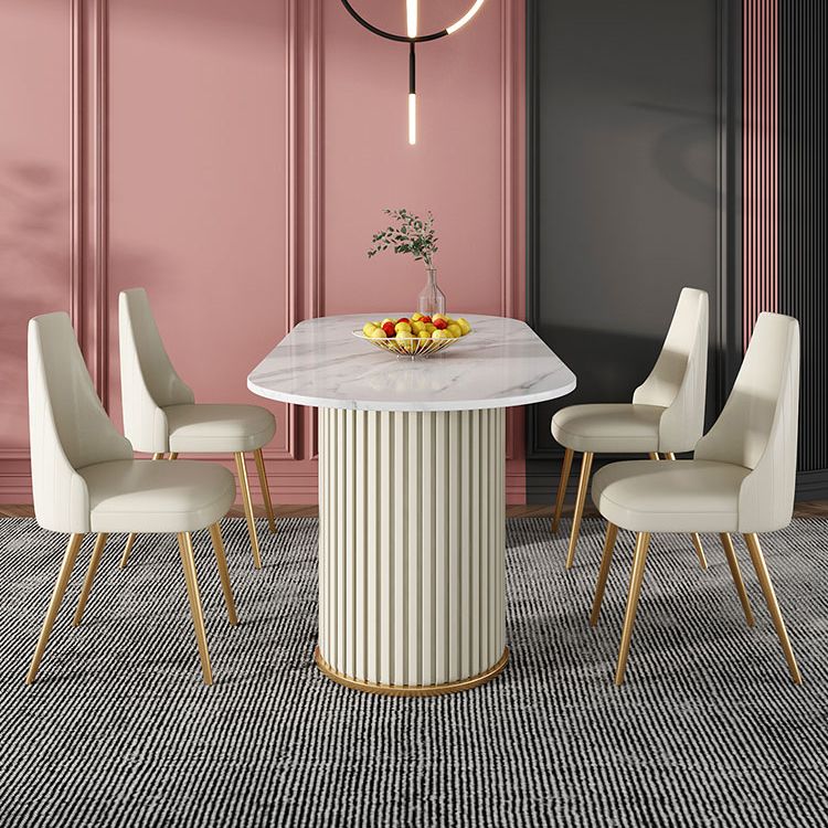 Zeitgenössischer Freiform Esstisch Sintered Steintisch mit doppelter Sockelbasis