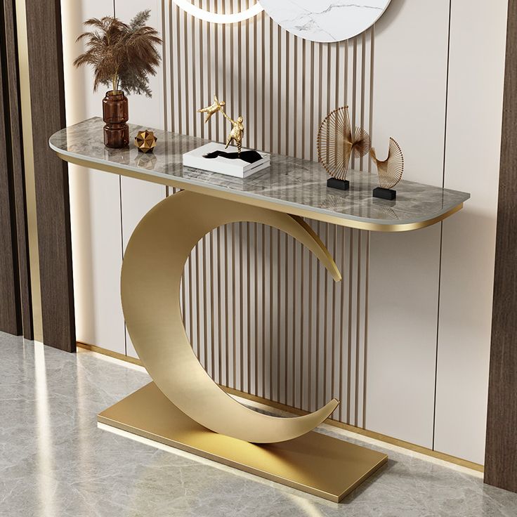 31.5" H Glam Half Moon Console Accent Table Antique Finish Console Sofa Table