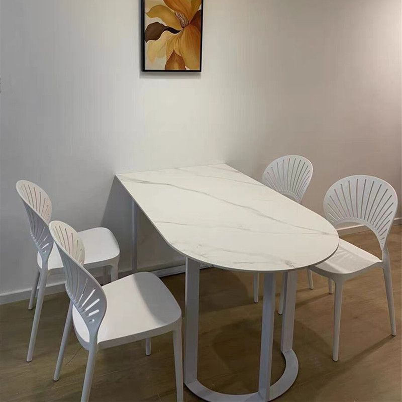 Modern White Stone Dining Table 78"L Table Sled Base Table for Home
